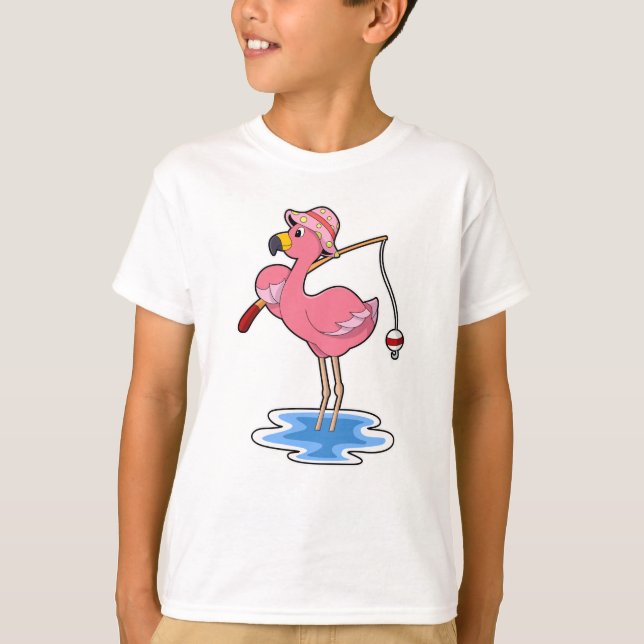 Camiseta Flamingo na pesca com vara de pescar (Frente)