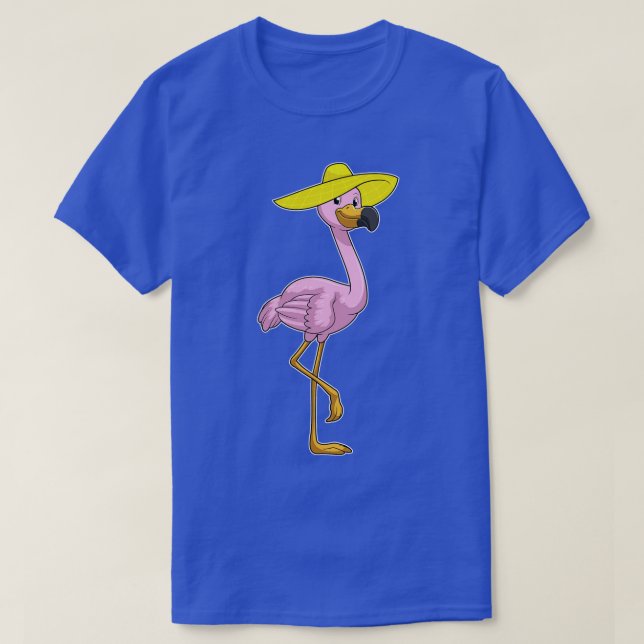 Camiseta Flamingo na praia com chapéu (Frente do Design)