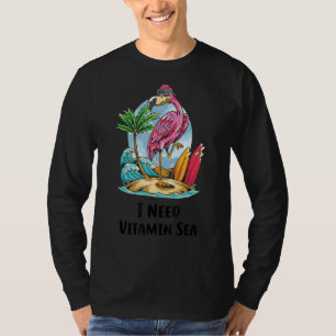 Camiseta Flamingo Na Praia Diz Que Preciso De Vitamina Sea