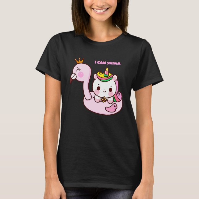 Camiseta flamingo nada cavalo fofo (Frente)
