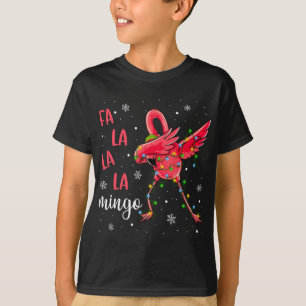 Camiseta Flamingo Natal Luz Engraçado Xmas Santa Hat Ani