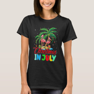 Camiseta Flamingo No Natal Da Palmeira De Santa Hat Em Julh