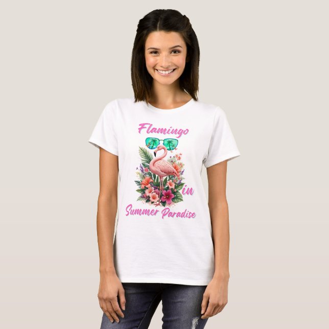 Camiseta Flamingo no Paraíso de Verão  (Frente Completa)