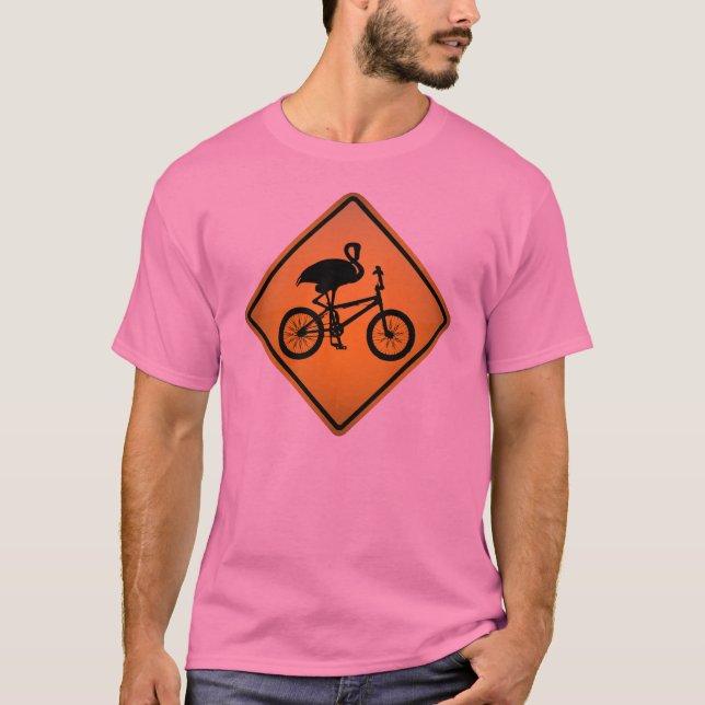Camiseta Flamingo no sinal de aviso da bicicleta (Frente)