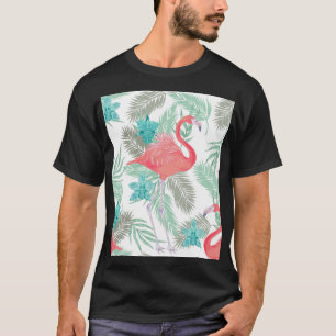 Camiseta Flamingo, orquídea: padrão de safra romântico.