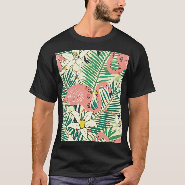 Camiseta Flamingo Palm Folga: Vintagem Tropical (Frente)