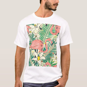 Camiseta Flamingo Palm Folga: Vintagem Tropical