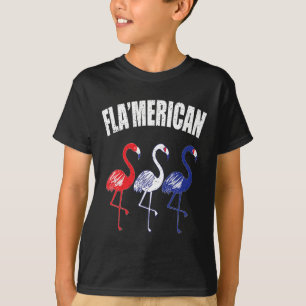 Camiseta Flamingo Patriótico Vermelho Branco Azul 4 de Julh