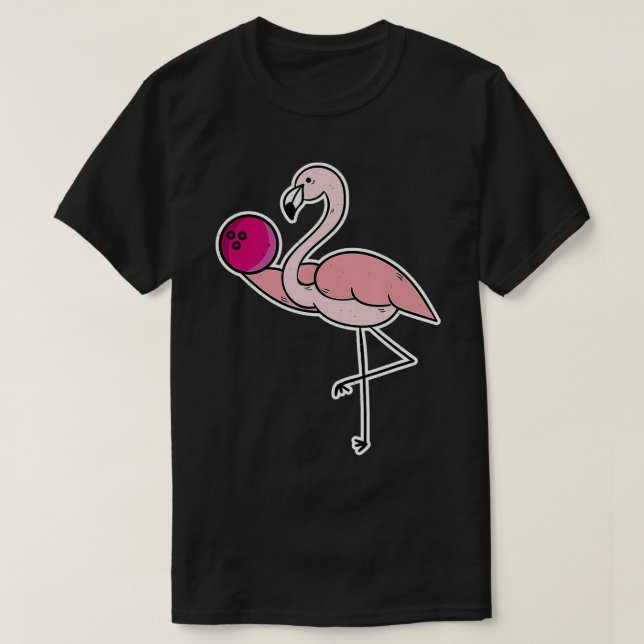 Camiseta Flamingo Pink Bola de boliche Engraçada Bowl (Frente do Design)
