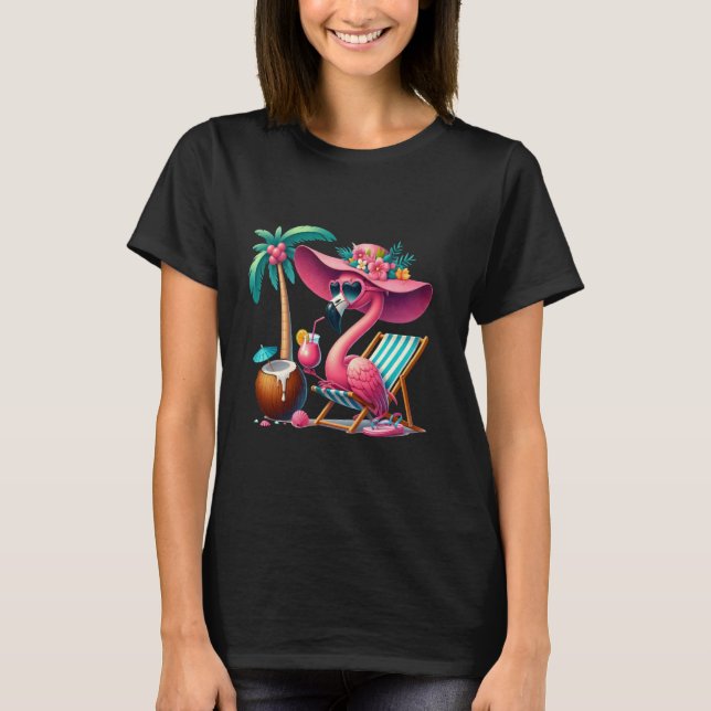 Camiseta Flamingo Pink Palm Tree Tropical Beach Summer Vaca (Frente)