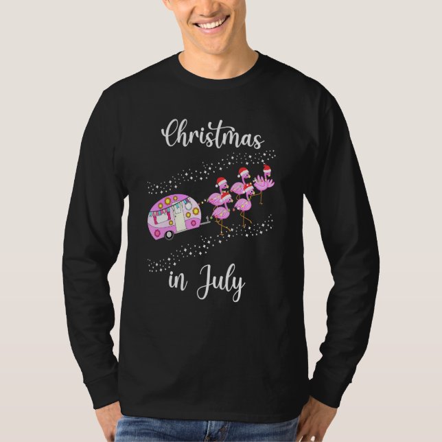 Camiseta Flamingo Pink Retro Camp Carro Natal Em Julho (Frente)