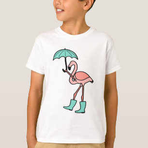 Camiseta Flamingo que guardara o guarda-chuva e que veste