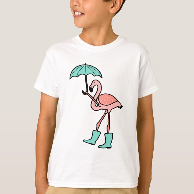 Camiseta Flamingo que guardara o guarda-chuva e que veste (Frente)