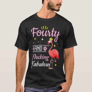 Camiseta Flamingo Queen Flower Happy 40 Anos E Bloqueio