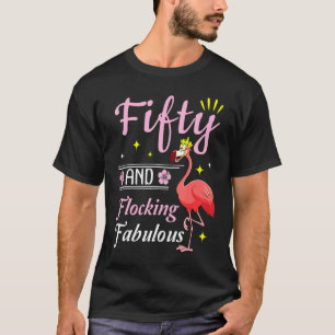 Camiseta Flamingo Queen Flower Happy 50 Anos E Bloqueio