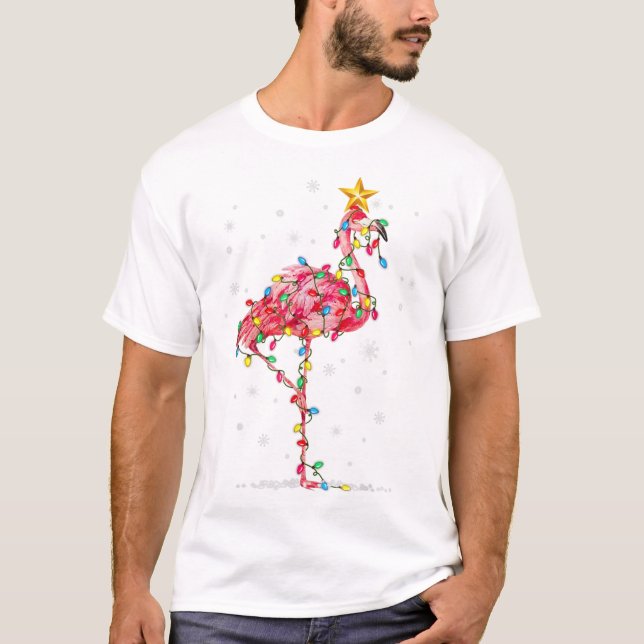 Camiseta Flamingo Reindeer Hat Papais noeis Natal L (Frente)