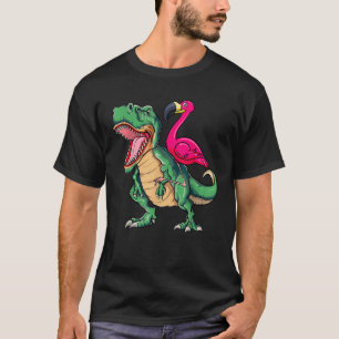 Camiseta Flamingo Riding Dinossaur T rex Funny flamingo Tyr