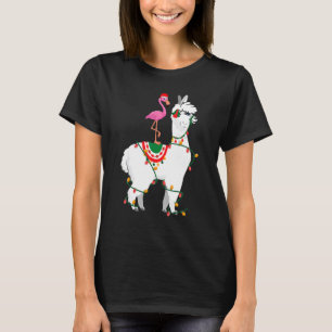 Camiseta Flamingo Riding Llama Lights Papais noeis de Natal