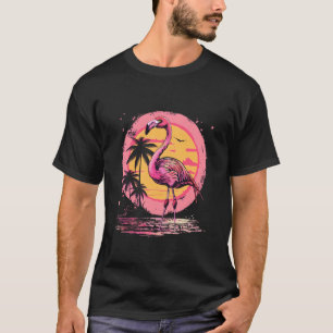 Camiseta Flamingo Rosa Arte de Animais Vida Selvagem Pôr do