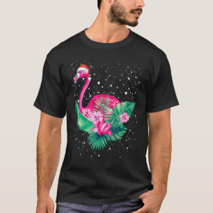 Camiseta Flamingo rosa-claro Veste Santa Hat Holida de Nata