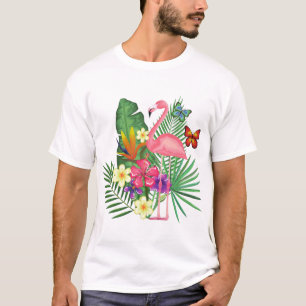 Camiseta Flamingo Rosa com Borboleta Para Amantes Flamingo
