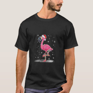 Camiseta Flamingo rosa e bonito com luzes de neve e Santa H