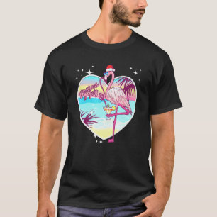 Camiseta Flamingo Rosa Em Santa Hat, Chrismas Havaianos Em