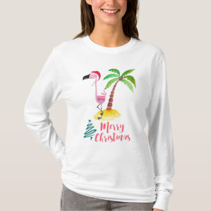 Camiseta Flamingo Rosa Em Um Natal Tropical