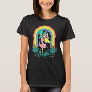 Camiseta Flamingo Rosa Engraçado com Potes de Ruas Douradas