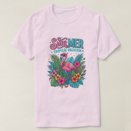 Camiseta Flamingo Rosa Floral Tropical - férias de verão
