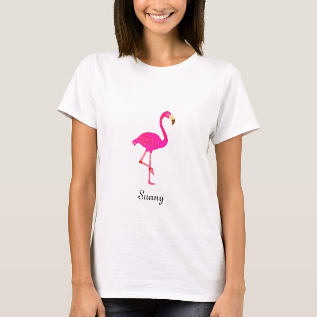 Camiseta Flamingo rosa fofo & caligrafia (Frente)