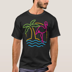 Camiseta Flamingo Rosa Neon Pink, Retrô Miami, 80S