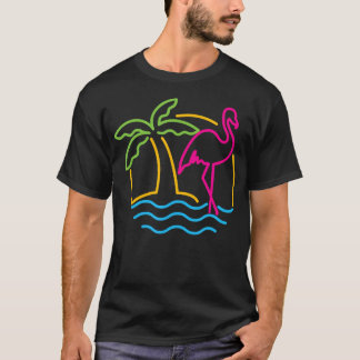 Camiseta Flamingo Rosa Neon Pink, Retrô Miami, 80S