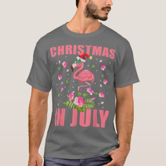 Camiseta Flamingo rosa no Natal de Santa Hat no presente de