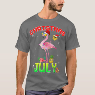 Camiseta Flamingo Rosa no Natal No Natal, Garota de julho