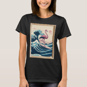 Camiseta Flamingo Rosa Onda Grande Japonesa Surfista - Engr