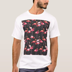 Camiseta Flamingo Rosa: Padrão Tropical de Aquarela.