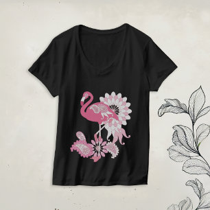 Camiseta Flamingo Rosa Paisley Moderno