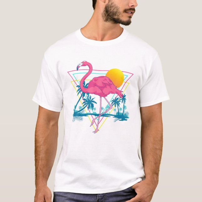 Camiseta Flamingo, Rosa, Praia, Verão, Vibes Palm Trepic (Frente)