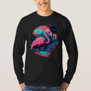 Camiseta Flamingo Rosa Retro Synthwave Abacaxi Tropical S