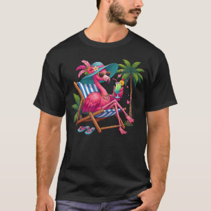 Camiseta Flamingo Rosa Tropical Pássaro Palmeira Praia