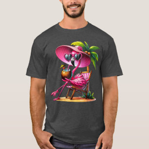 Camiseta Flamingo Rosa Vibrações de Verão Praia Palmeira Ve