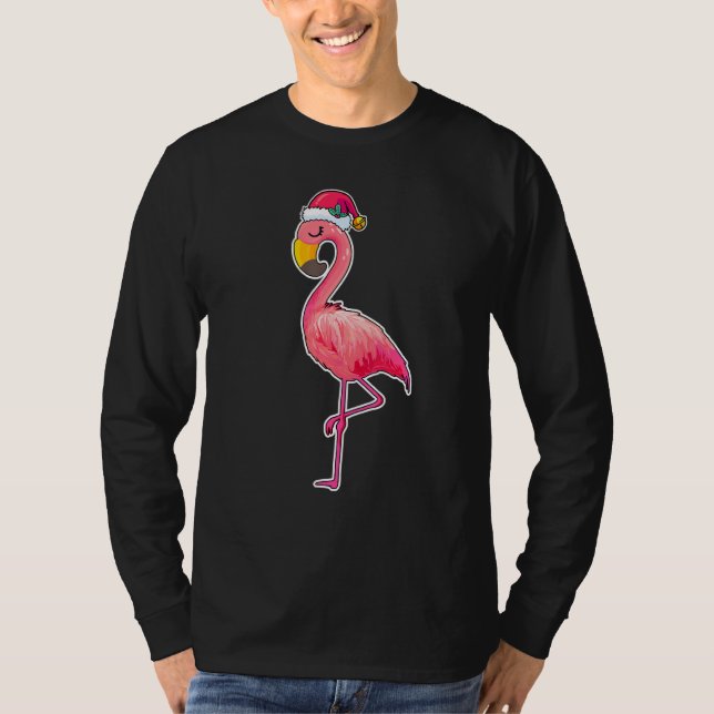 Camiseta Flamingo Santa Hat Christmas Flamingo Chrismas (Frente)