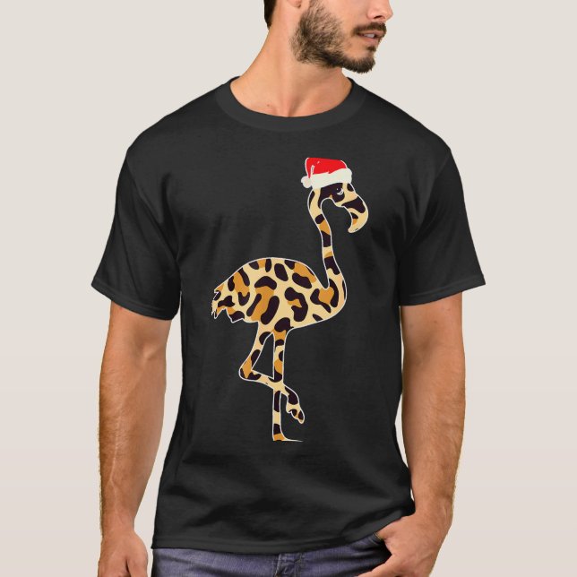 Camiseta Flamingo Santa Hat Family Matching Christmas Leopa (Frente)