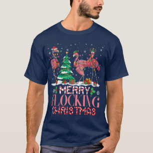Camiseta Flamingo Santa Hat Reindeer Xmas Feliz Bloqueando 
