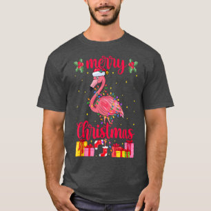 Camiseta Flamingo Santa Hat Xmas Luzes Flamingo Lover Chr