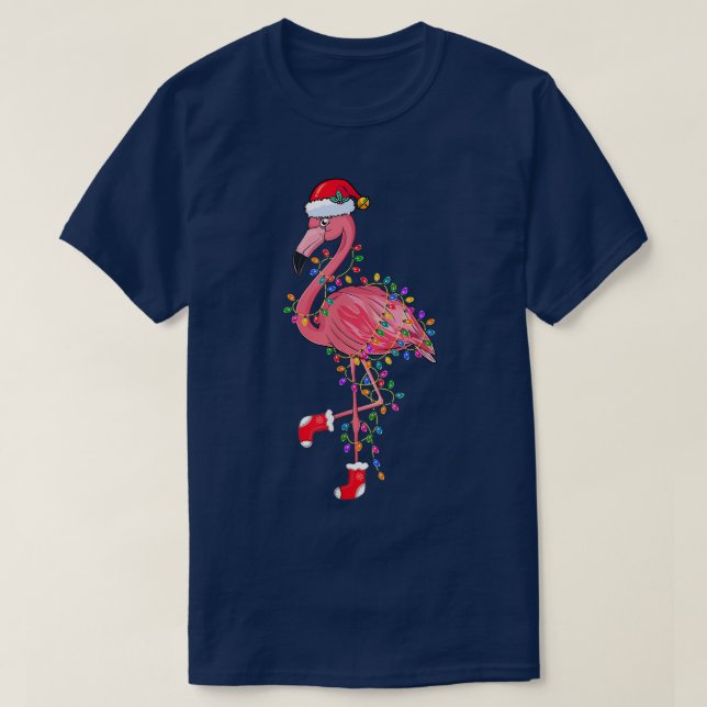 Camiseta Flamingo Santa Hat Xmas Luzes Flamingo Lover Chr (Frente do Design)