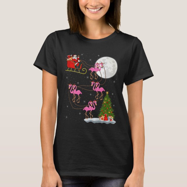 Camiseta Flamingo Santa Sleigh Flying Funny Magical Christm (Frente)