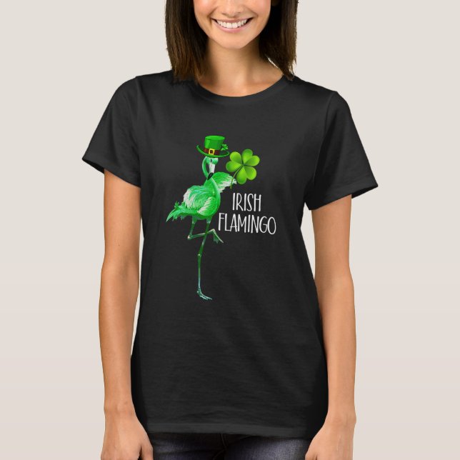Camiseta Flamingo Shamrock Dia de São Patrício Flamingo Iri (Frente)