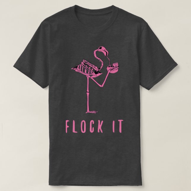 Camiseta Flamingo Skeleton Design Funny Flamingo Flocos Inc (Frente do Design)